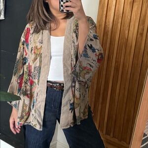 Vintage Tianello Japanese Print Asian Dynasty Geisha Open Front Cardigan. M